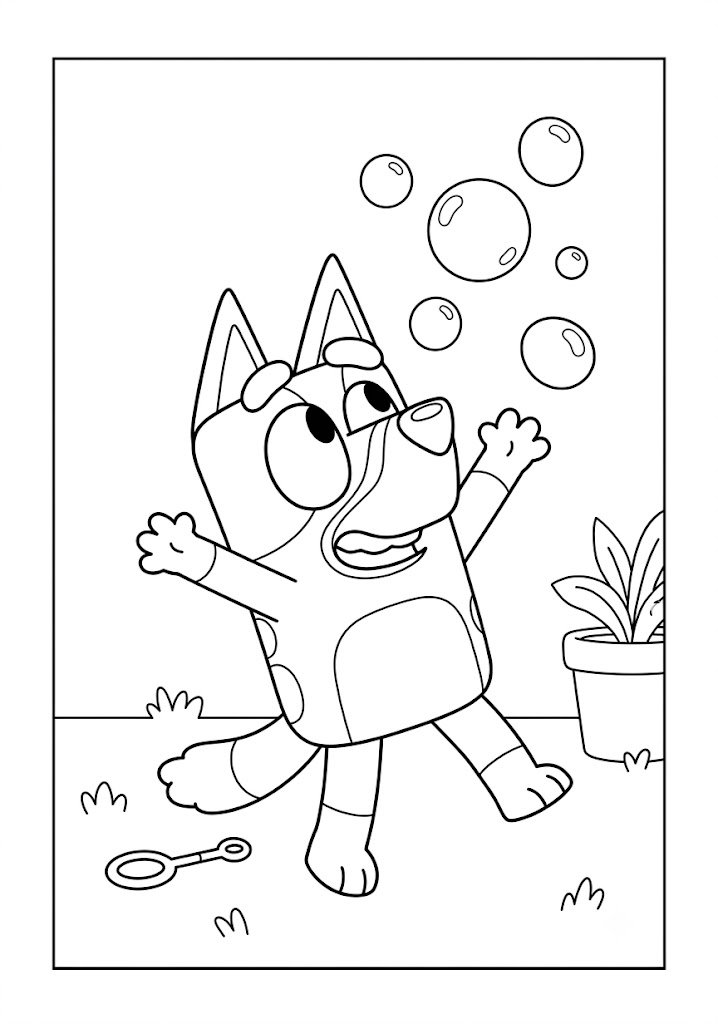 Bluey Catching Bubbles Coloring Pages