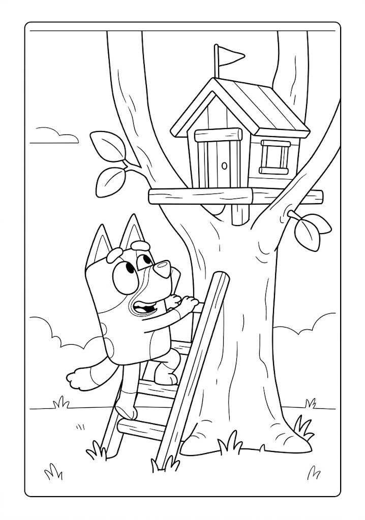 Bluey Climbing a Treehouse Ladder Coloring Pages