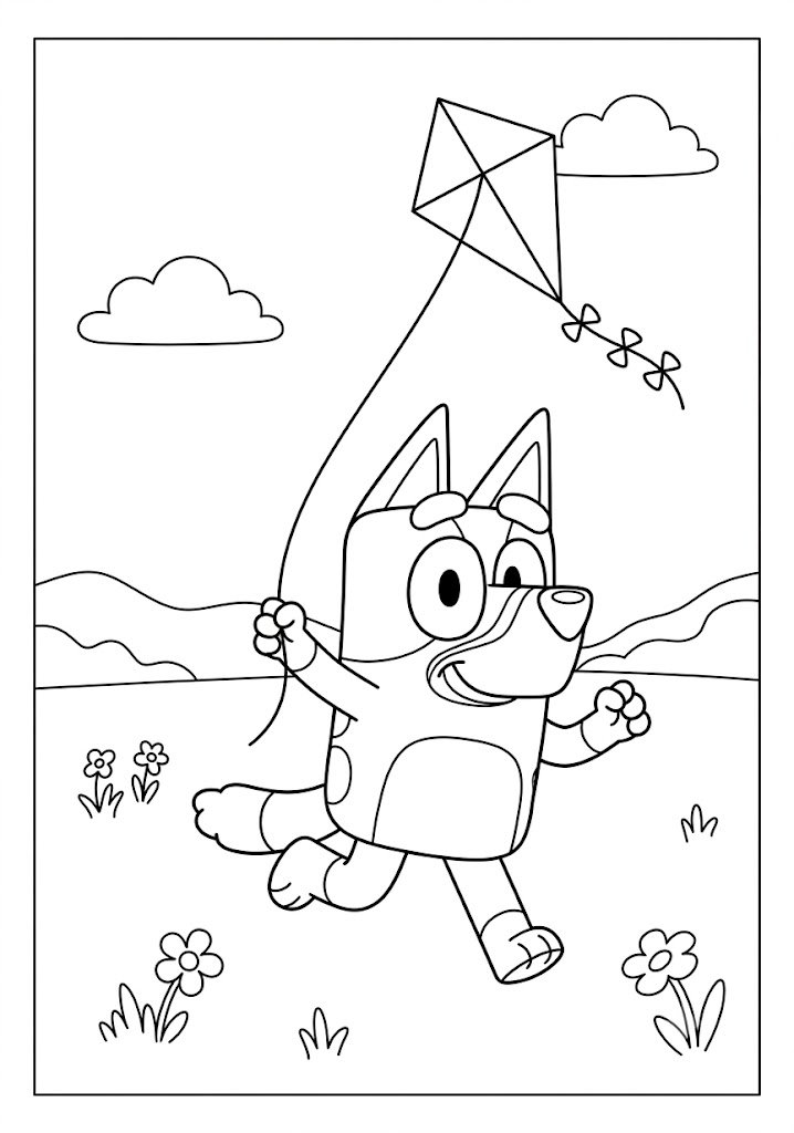 Bluey Flying a Kite Coloring Pages