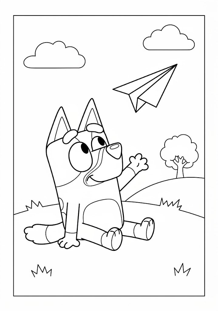 Bluey Flying a Paper Airplane Coloring Pages