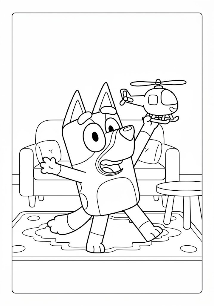 Bluey Flying a Toy Helicopter Coloring Pages