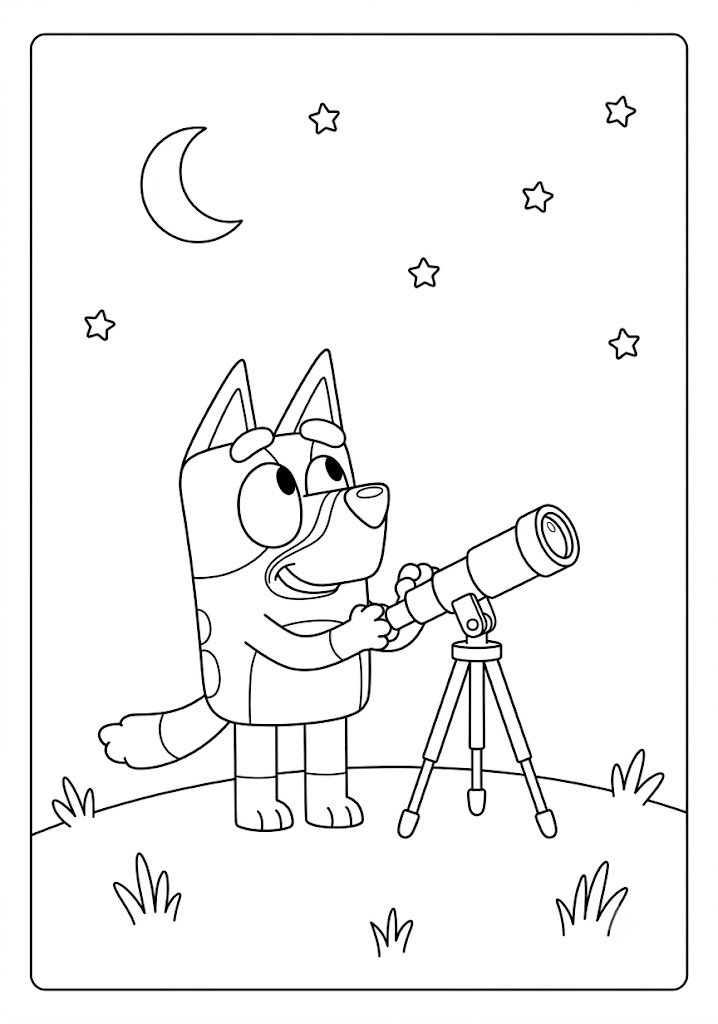 Bluey Looking Through a Telescope Coloring Pages