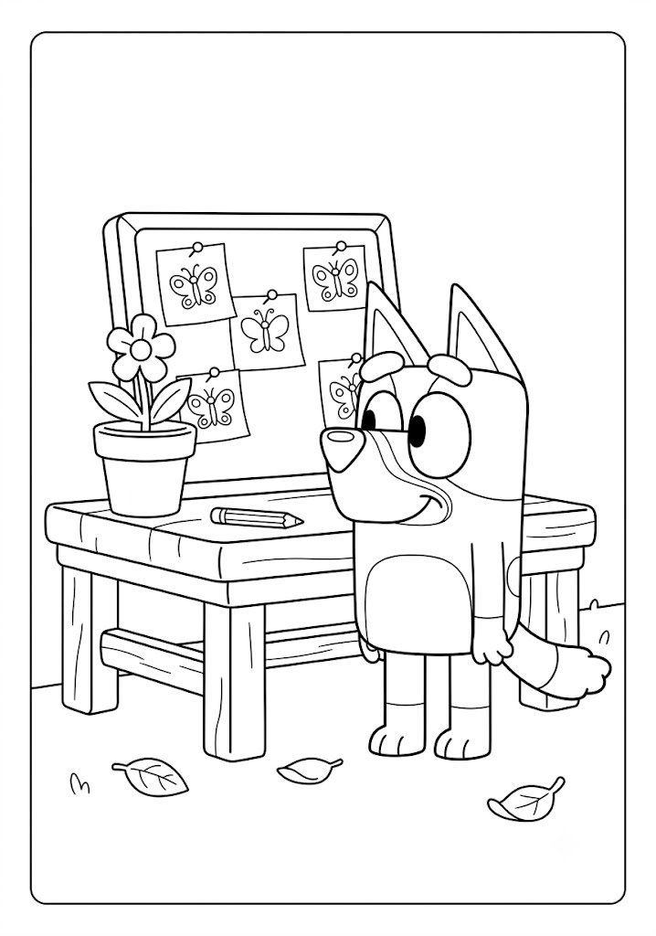 Bluey Looking at a Butterfly Collection Coloring Pages