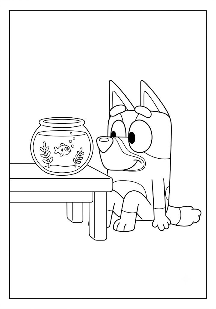 Bluey Looking at a Fish Bowl Coloring Pages