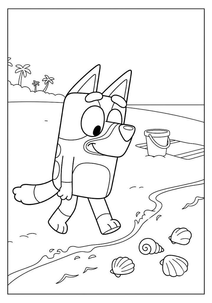 Bluey Looking for Seashells Coloring Pages