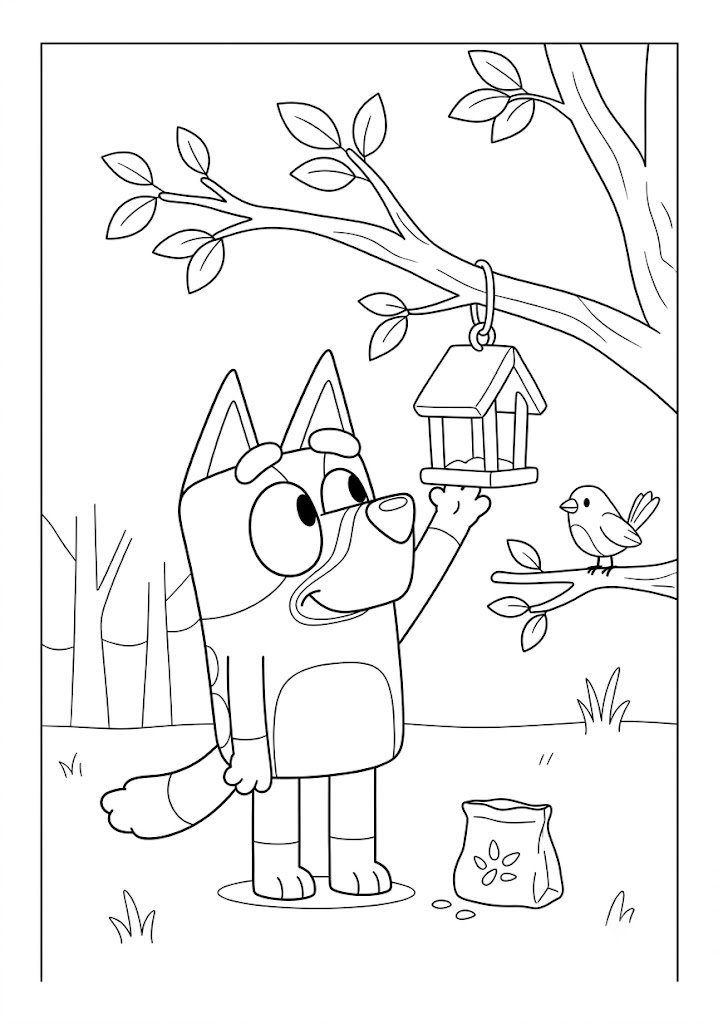 Bluey Making a Bird Feeder Coloring Pages