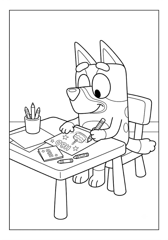 Bluey Making a Birthday Card Coloring Pages
