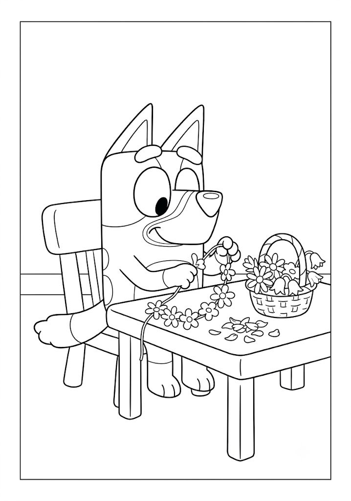 Bluey Making a Flower Garland Coloring Pages