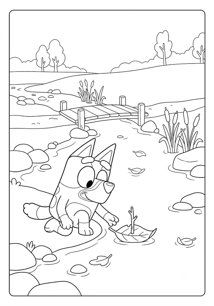 Bluey Making a Leaf Boat Coloring Pages