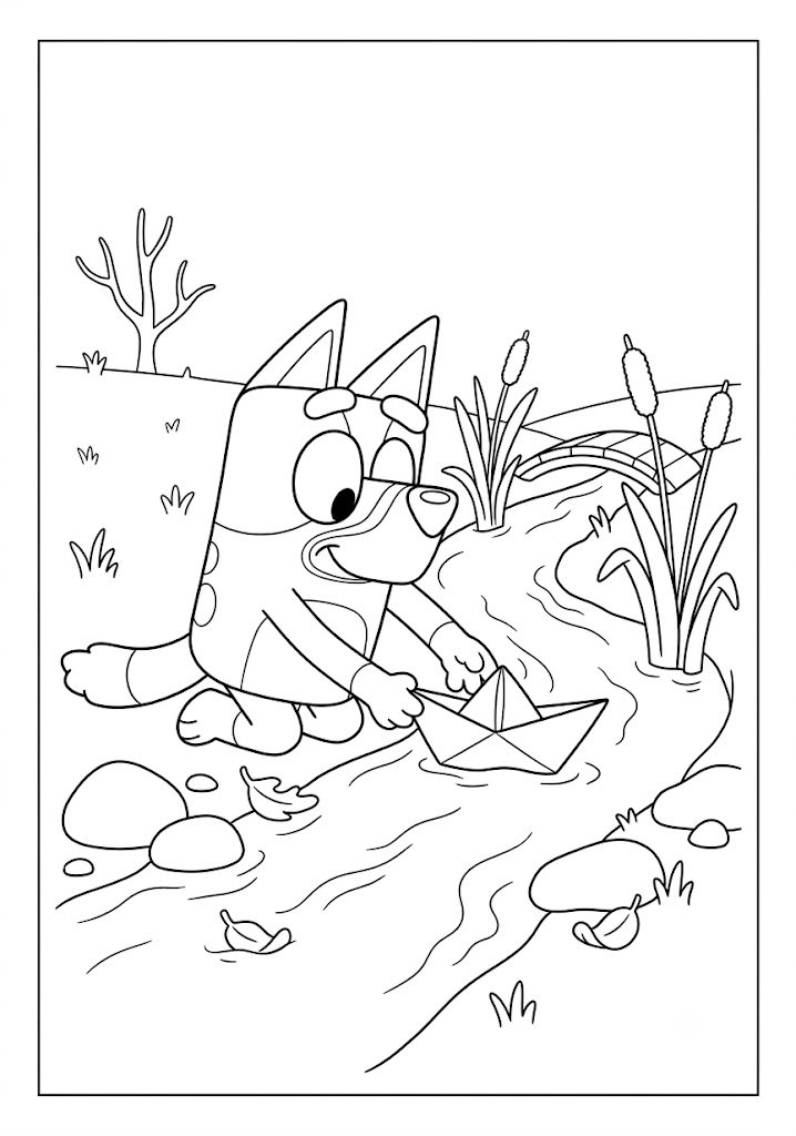Bluey Making a Paper Boat Coloring Pages