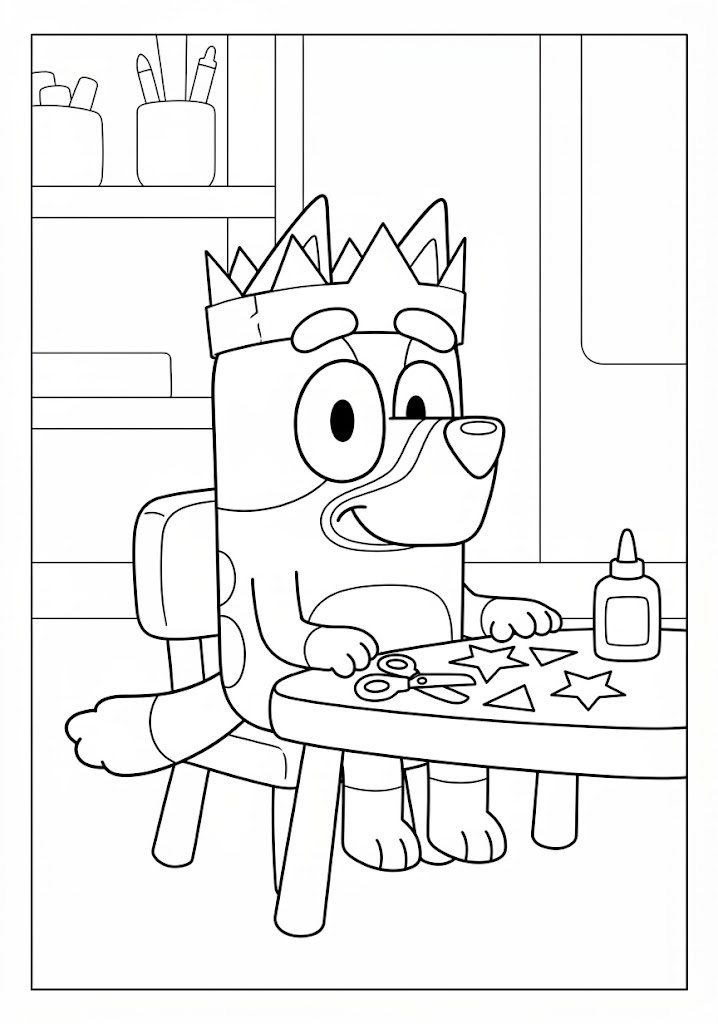 Bluey Making a Paper Crown Coloring Pages
