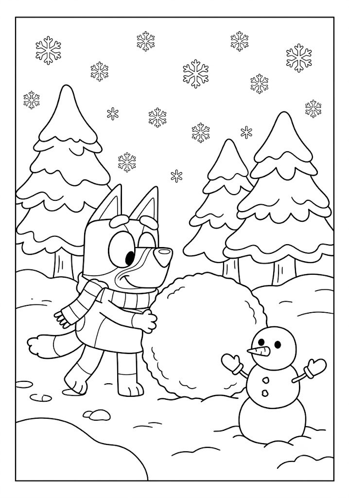 Bluey Making a Snowman Coloring Pages