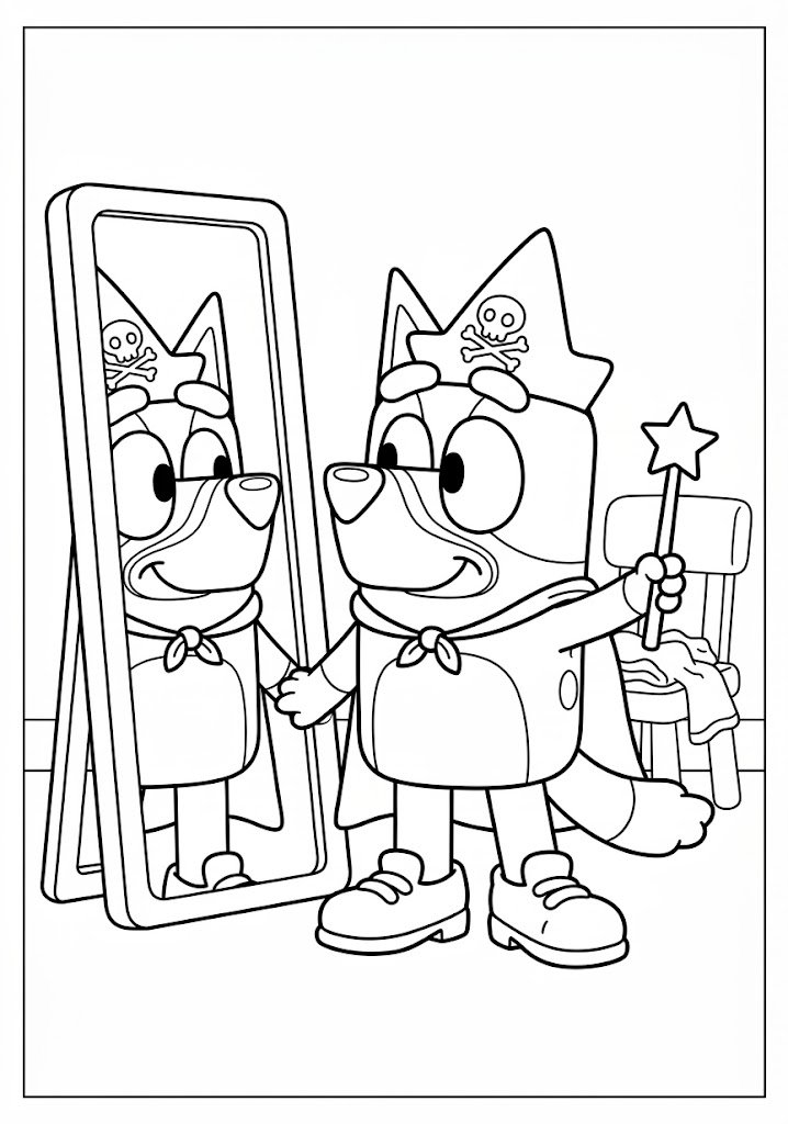 Bluey Playing Dress-Up Coloring Pages