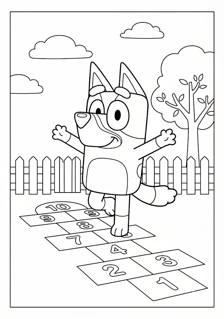 Bluey Playing Hopscotch Coloring Pages