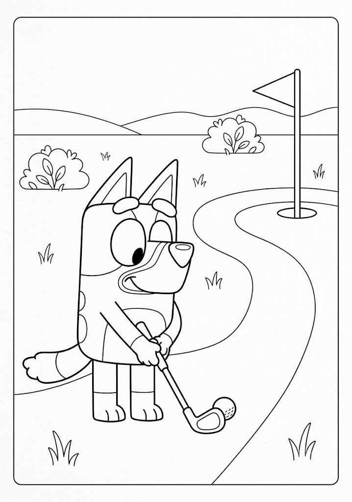 Bluey Playing Mini Golf Coloring Pages