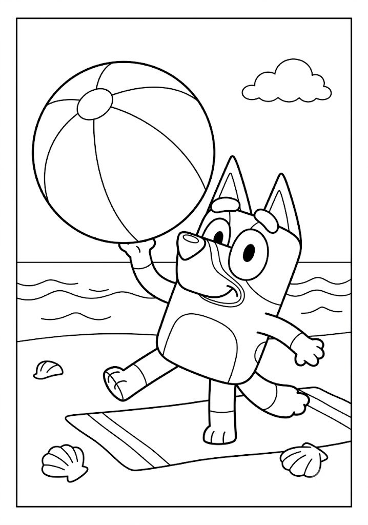 Bluey Playing With a Beach Ball Coloring Pages