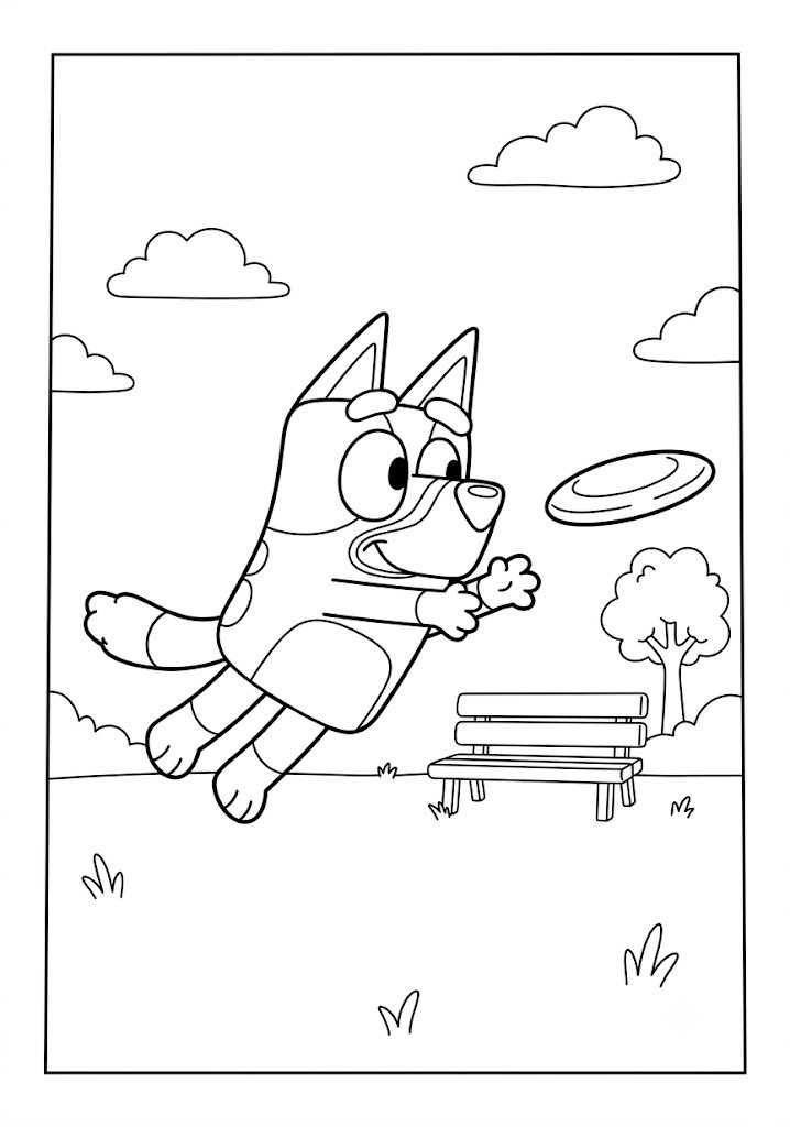Bluey Playing With a Frisbee Coloring Pages