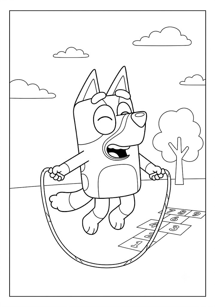 Bluey Playing With a Jump Rope Coloring Pages