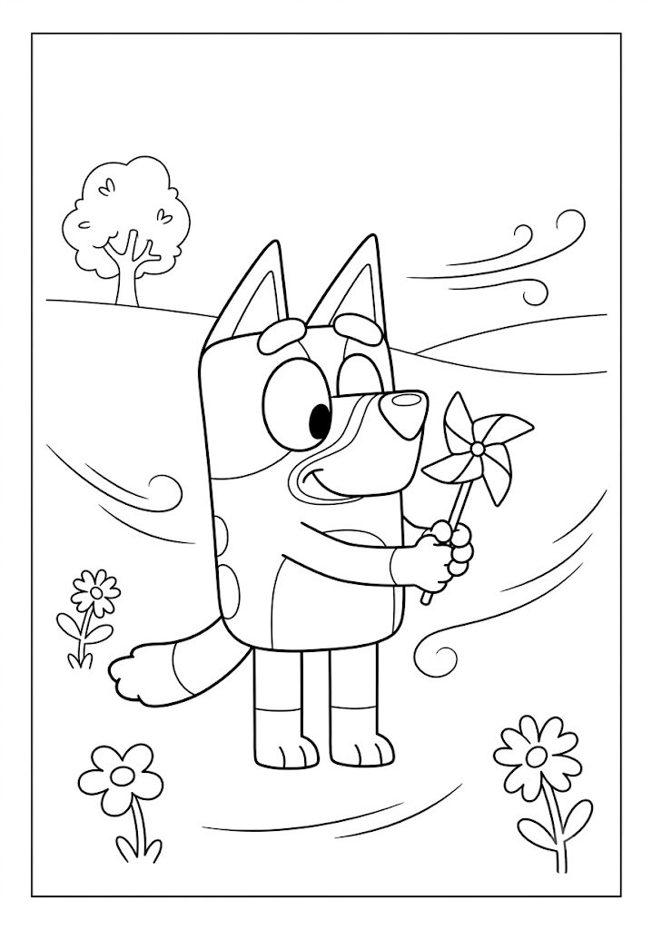 Bluey Playing With a Pinwheel Coloring Pages