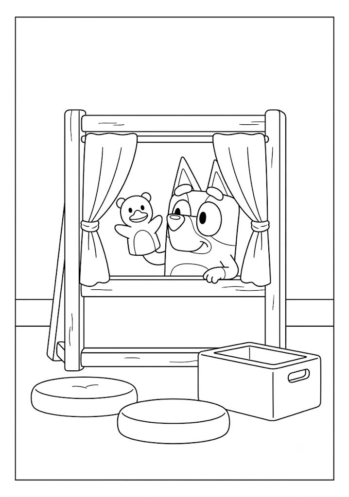 Bluey Playing With a Puppet Coloring Pages