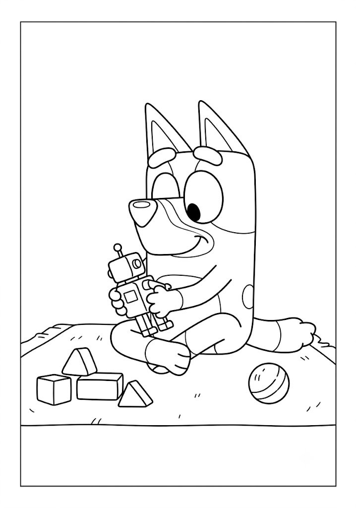 Bluey Playing With a Toy Robot Coloring Pages
