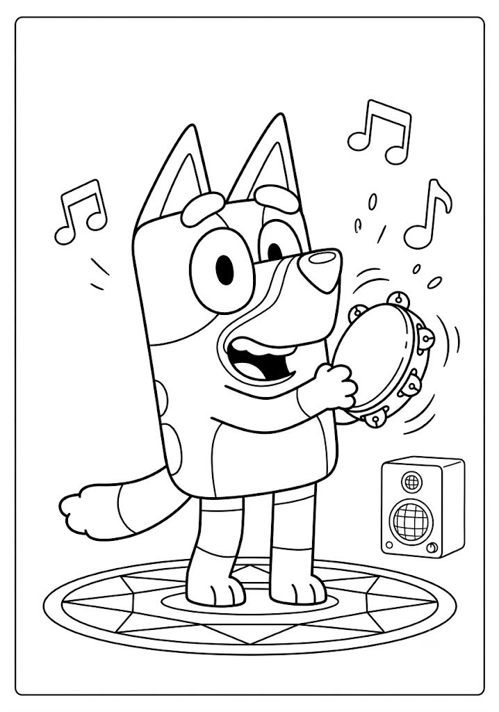 Bluey Playing a Tambourine Coloring Pages