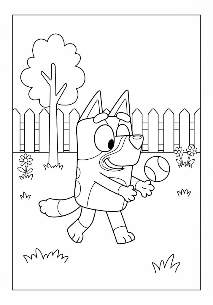 Bluey Playing in the Backyard Coloring Pages