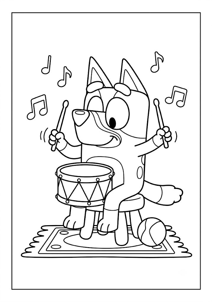 Bluey Playing the Drum Coloring Pages