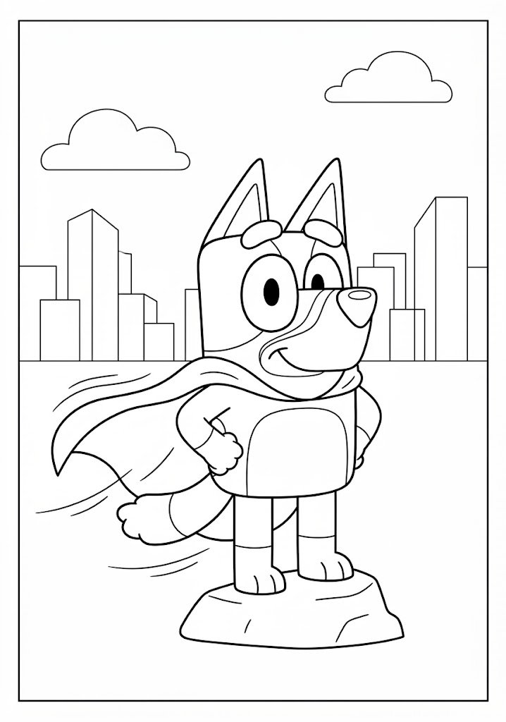 Bluey Pretending to Be a Superhero Coloring Pages