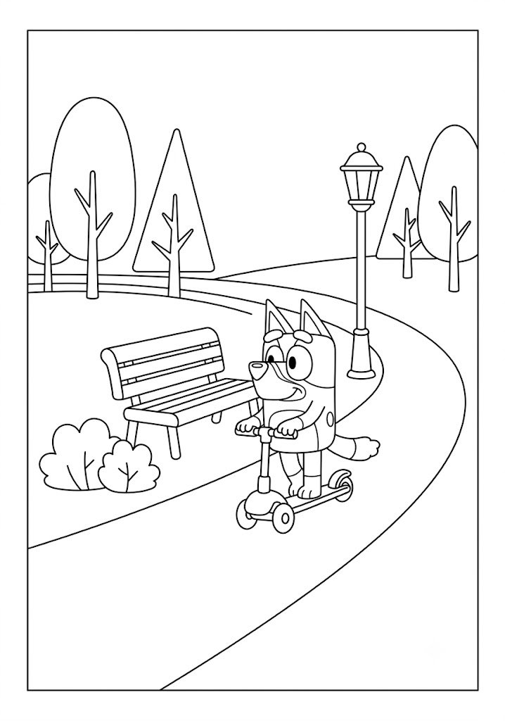 Bluey Riding a Scooter Coloring Pages