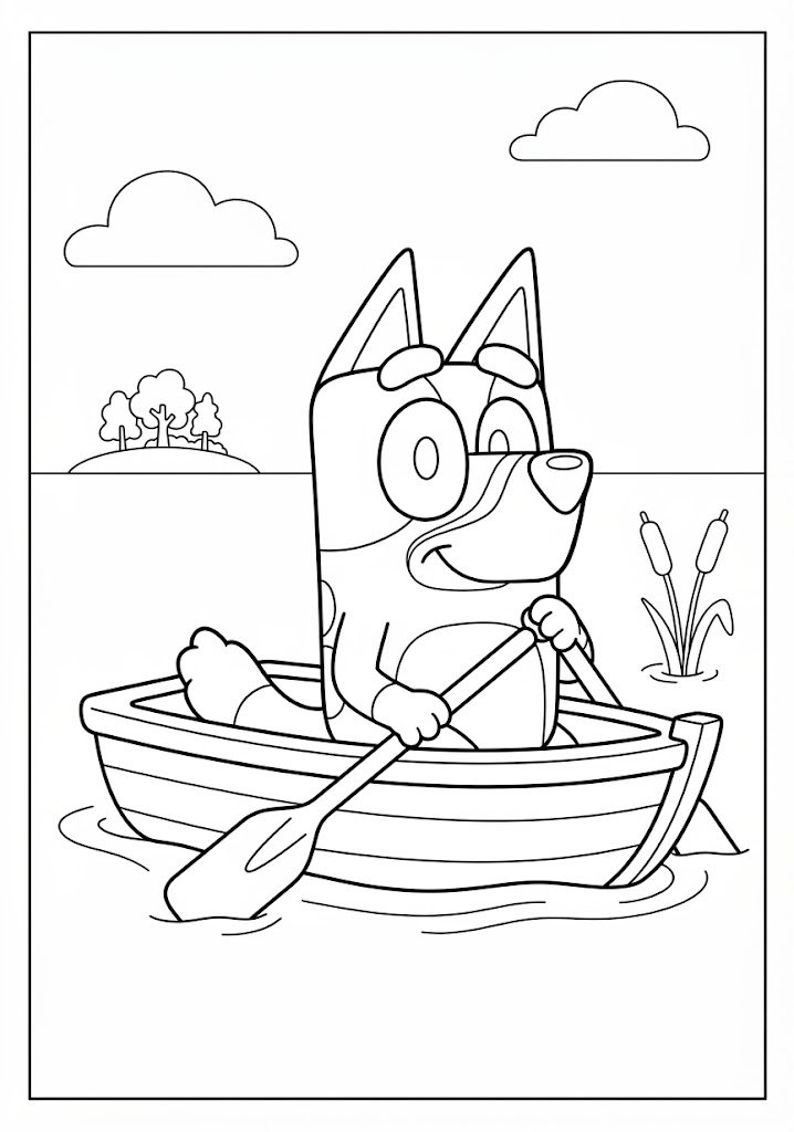 Bluey Riding a Small Boat Coloring Pages