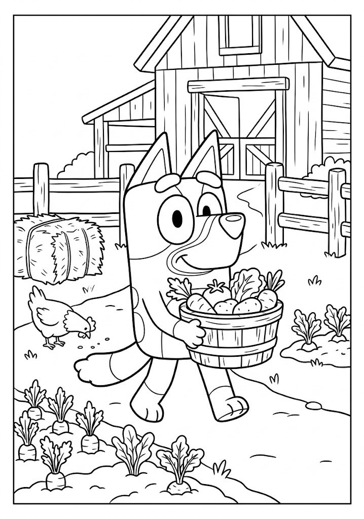 Bluey Visiting a Farm Coloring Pages