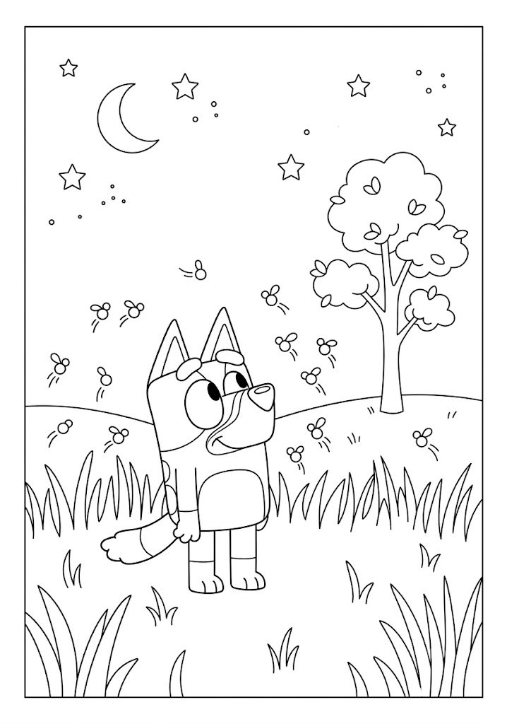 Bluey Watching Fireflies Coloring Pages