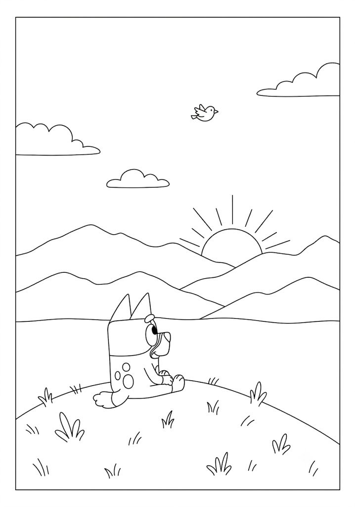 Bluey Watching a Sunrise Coloring Pages