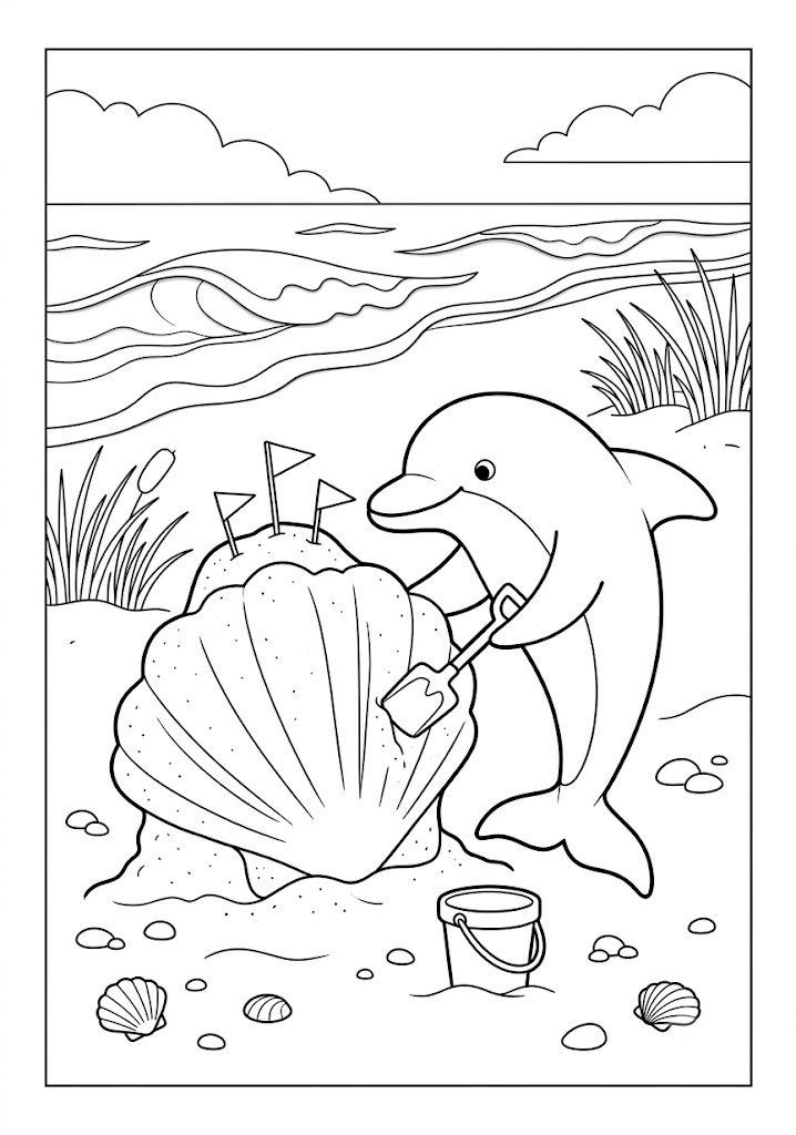 Dolphin Building a Sand Sculpture Coloring Pages