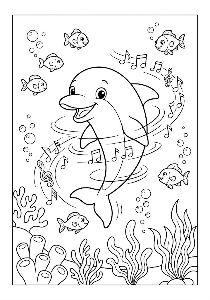 Dolphin Dancing With Fish Coloring Pages