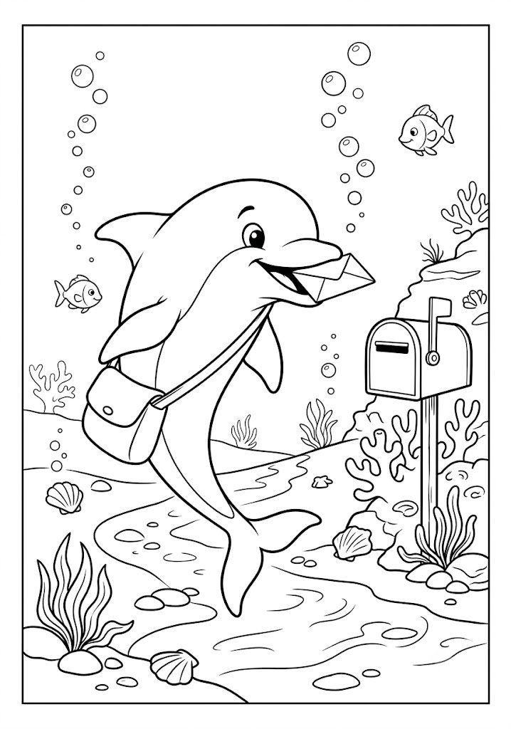 Dolphin Delivering a Letter Coloring Pages