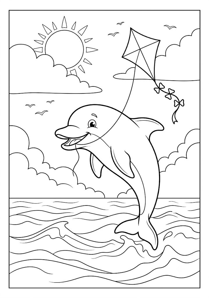 Dolphin Flying a Kite Coloring Pages