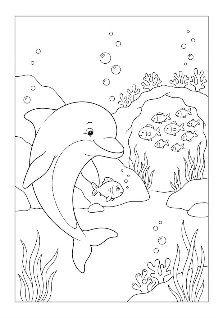Dolphin Helping a Lost Fish Coloring Pages