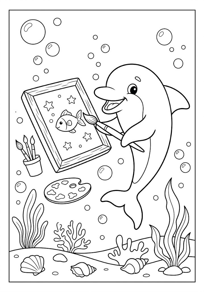 Dolphin Painting a Picture Coloring Pages