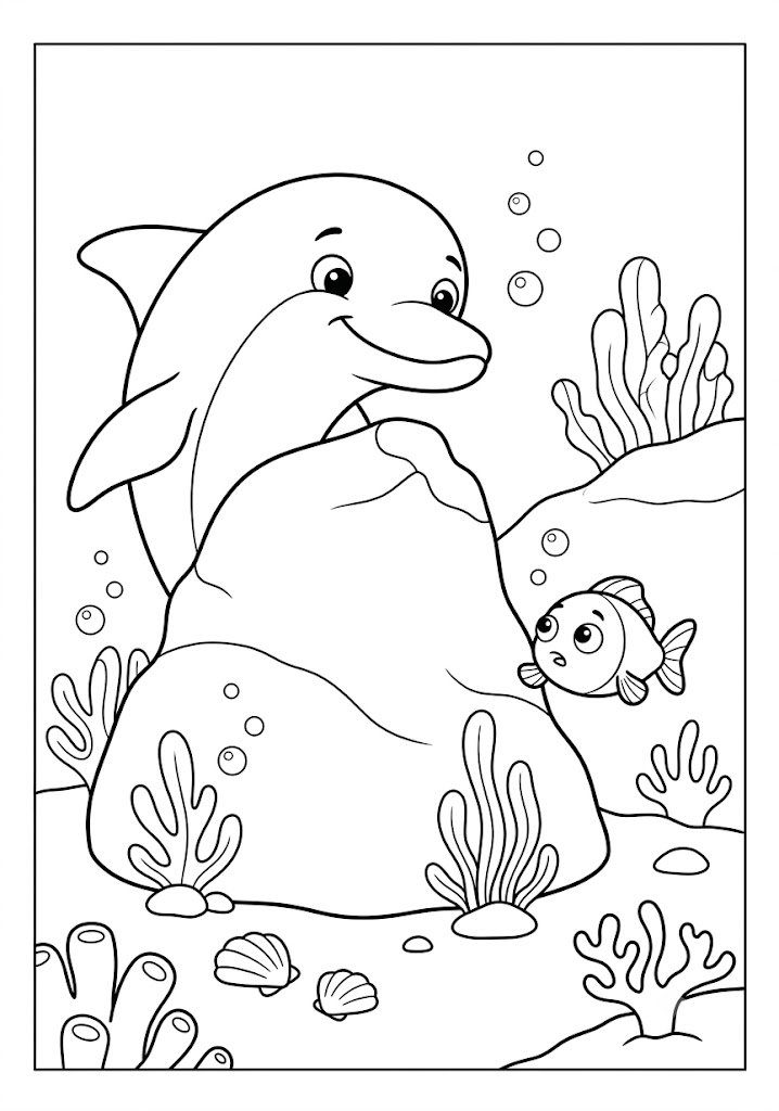 Dolphin Playing Hide and Seek Coloring Pages
