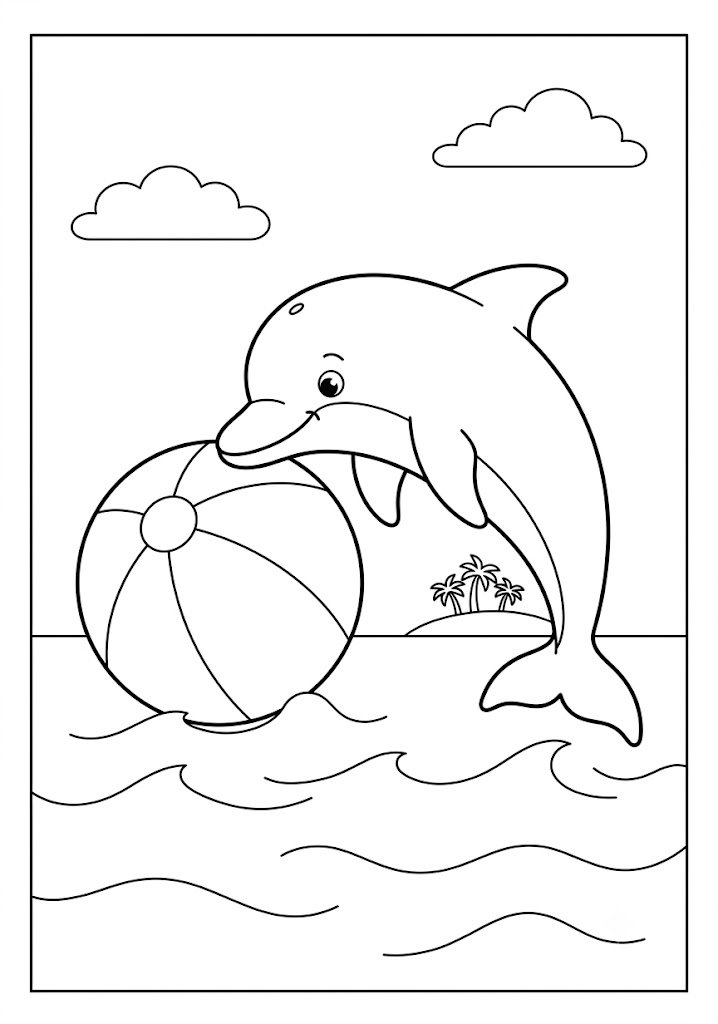 Dolphin Playing With a Beach Ball Coloring Pages