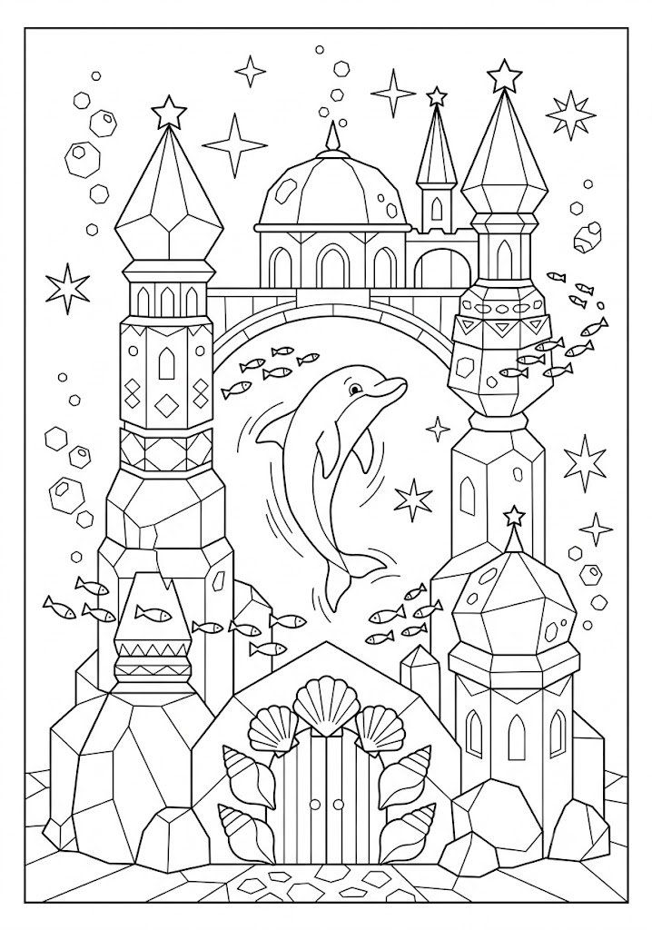 Dolphin Playing in a Bubble Castle Coloring Pages