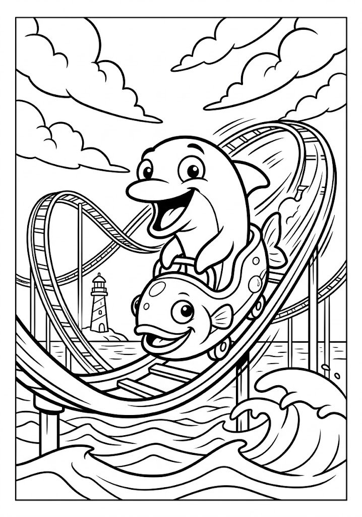 Dolphin Riding a Roller Coaster Coloring Pages