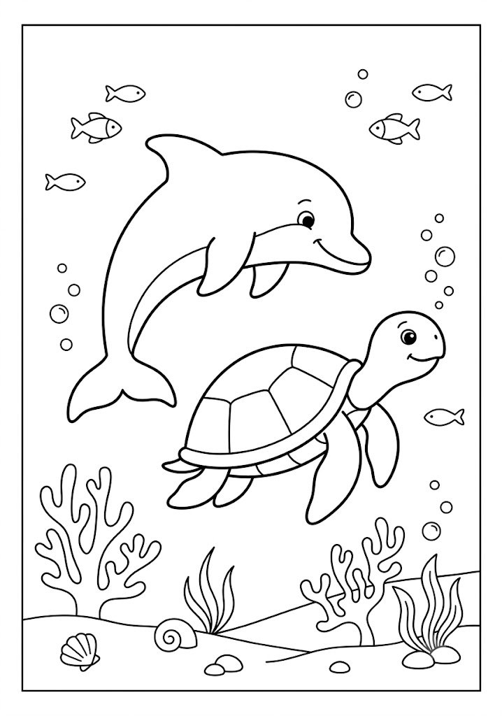 Dolphin Riding a Sea Turtle Coloring Pages
