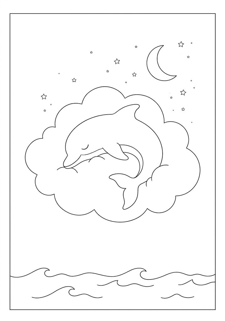 Dolphin Sleeping on a Cloud Coloring Pages