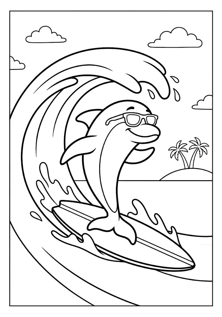 Dolphin Surfing on a Wave Coloring Pages