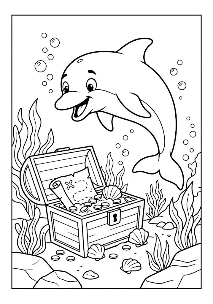 Dolphin Underwater Treasure Hunt Coloring Pages