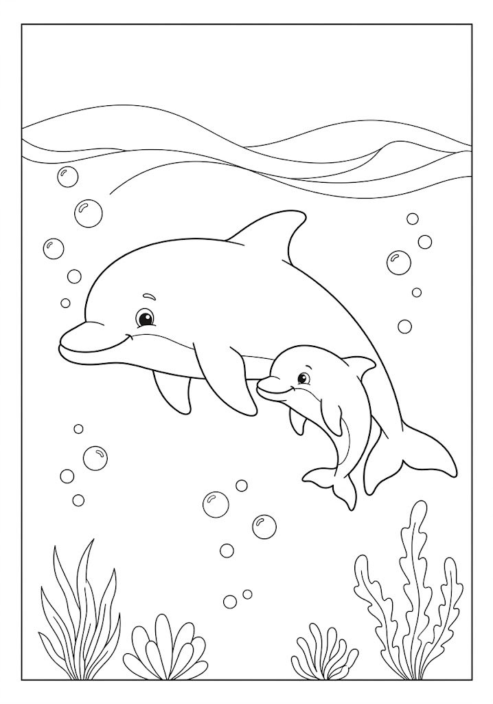 Dolphin and Baby Dolphin Coloring Pages