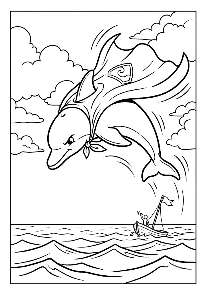 Dolphin as a Superhero Coloring Pages
